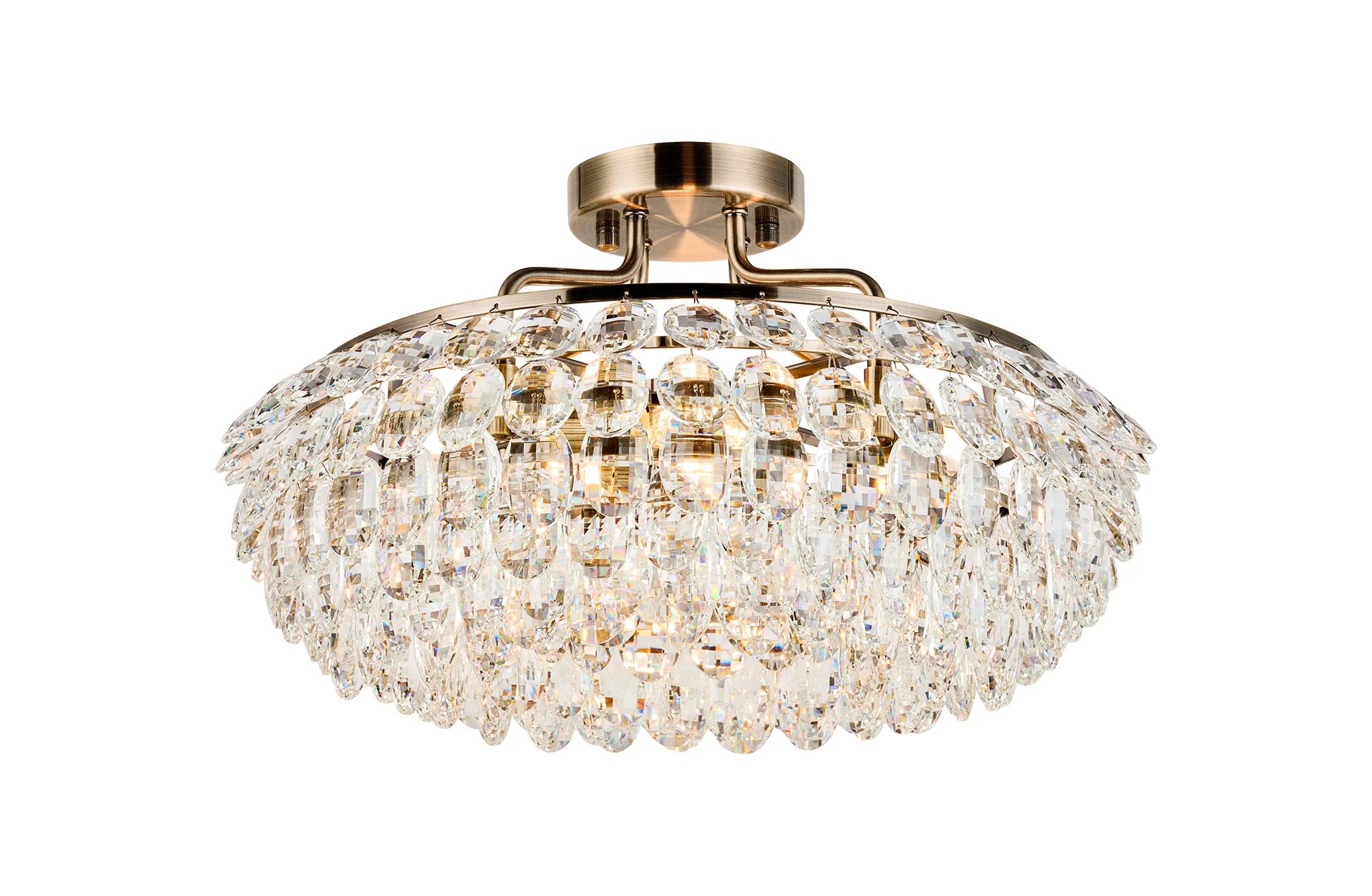 Coniston Antique Brass Crystal Ceiling Lights Diyas Semi Flush Fittings